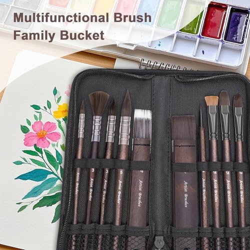 10 Pieces Paint Brush Set, Artist Series, Nylon Bristles with Round, Flat, Fan, Angle, Detail Brush, Suitable for Artists and Beginners for Acrylic Painting, Oil, Watercolor, Gouache(Black) - color: Black