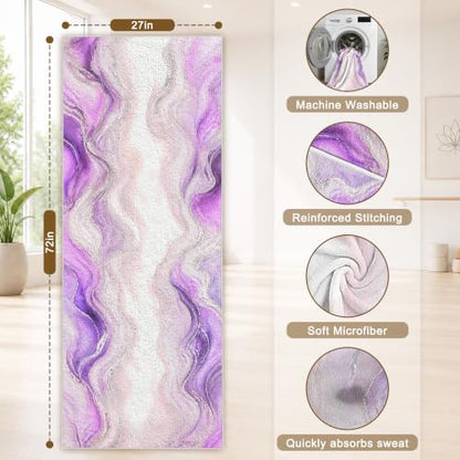Yoga Mat Towel, Hot Yoga Towel High-Definition Pattern, Machine Washable with Ultra-Absorbent Yoga Towels for Hot Yoga Non Slip for Fitness, Exercise, Pilates, 72 x 27 in, Purple Ripples - color: Purple Ripples
