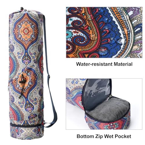 sportsnew Yoga Mat Bag with Water Bottle Pocket & Wet Pocket for Women - color: Bohemian Style, size: Medium