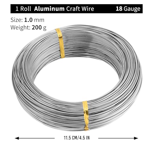 Bonsai Training Aluminum Wire, 1.0mm 18 Gauge Silvery 200g, Bendable Anodized Craft Wire, Flexible Armature Wire for Bonsai Tree Shaping, DIY Handcraft and Model Making(Silvery-1.0) - color: Silver, size: 18 Gauge