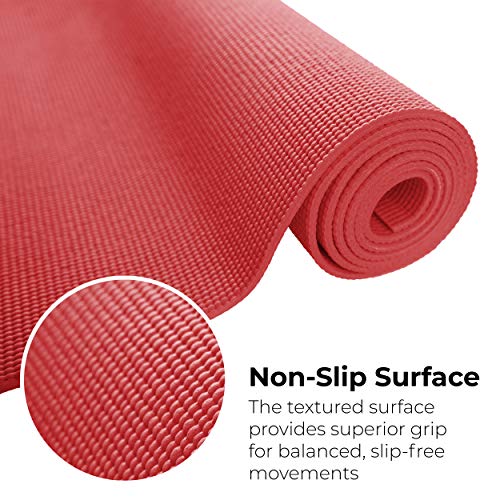 Bulk Yoga Mats, 10 Pack, 4mm Thick, 68x24in | Bulk Non Slip Exercise Mats for Workout, Stretching, Fitness - Wholesale Non Toxic Gym Mats for Home, Schools and Studios - color: Red