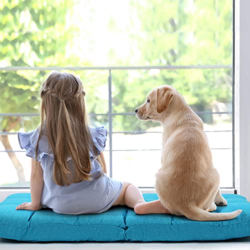 Giantex Adjustable Floor Gaming Sofa Chair 14-Position Cushioned Folding Lazy Recliner High Resilience Sponge, Breathable Cotton & Linen Fabric Sleeper Bed Couch Recliner - color: Peacock Blue
