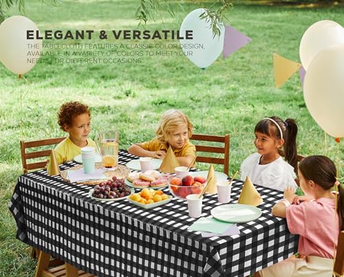 Utopia Kitchen Plastic Table Cloth Disposable [Black Check, 12 Pack] | Rectangle Tablecloth Waterproof Stain Resistant Party Table Cover - color: Black Check, size: 54X108 Inch - 12PC