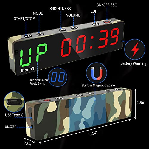Gym Timer, Portable, Interval Timer with Rechargeable Battery and Built-in Magnet, LED Digital Anti Vertigo Display, Upgraded Workout Clock for Home Gym Garage Fitness - color: 1" Camouflage