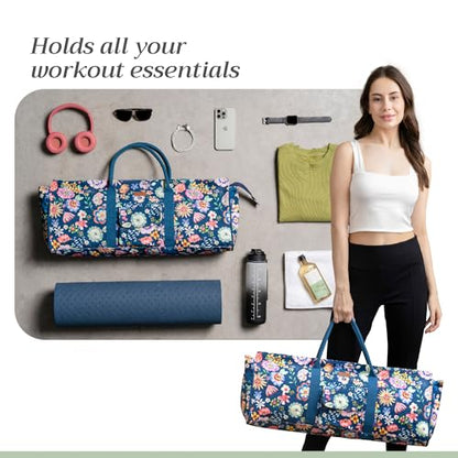 Maison d' Hermine Yoga Mat Duffle Bag Gym Tote Yoga Mat Carry Bag - color: Happy Florals - Blue, style: Yoga Mat Tote