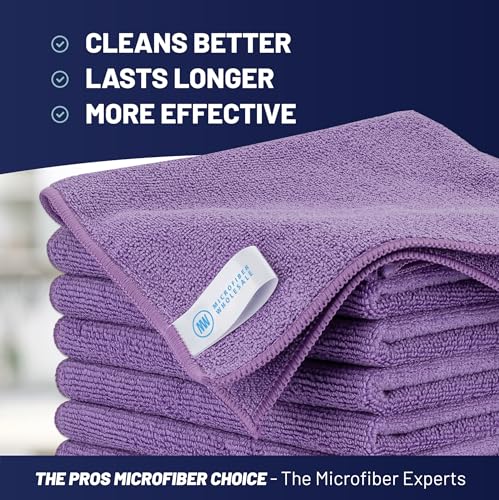 MW PRO Microfiber Cleaning Cloths Purple (12 Pack, 12x12) - Commercial Janitorial Towels & Lint Free Rags - Heavy Duty for Auto Detailing, Glass Windows, Housekeeping & Screens - Washable 300+ Times - color: Purple, size: 12 Count (Pack of 1)