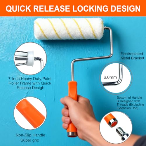 King Origin Paint Roller Kit with Extension Pole (4 ft), 10 PCS | 7" Paint Roller Covers, Roller Frame, Paint Brush, House Paint Supplies for Painting Walls, Home Interior - color: 7" Rollers, 10-Pack