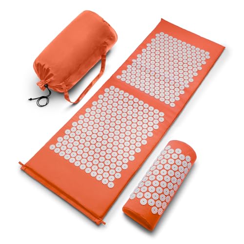 Sivan Acupressure Mat & Pillow Set for Back & Neck (XL, Orange/White) - color: Orange/White, size: XL