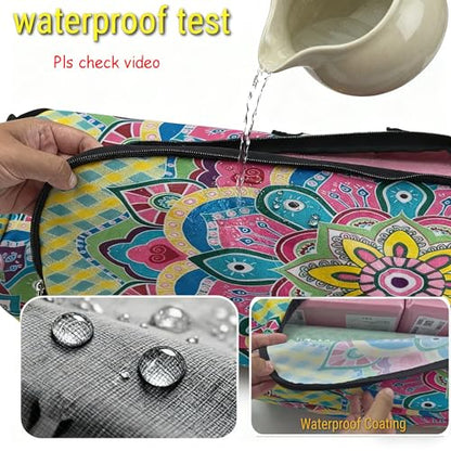 Spacious Extra Large Storage Yoga Mat Bag | Huge Capacity Mandala Gym Tote - Waterproof Wear-Resistant Carrier Strap Pilates - color: Blossoming Flowers and Delicate Dreams Pink