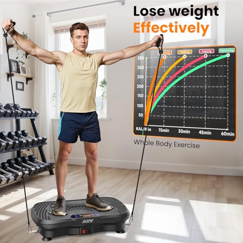 AXV Vibration Plate Fitness Platform Exercise Machine Body Vibrating Board | Curved Design Powerful 200W Bluetooth Oscillating Shake Plate for Lymphatic Drainage Recovery Whole Body Toning With Handles - color: SLIM.DEEPBLACK