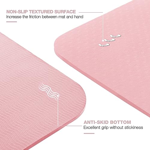Yoga Mat Non Slip, Pilates Fitness Mats, Eco Friendly, Anti-Tear 1/4" Thick Yoga Mats for Women, Exercise Mats for Home Workout with Carrying Sling and Storage Bag - color: Parfait Pink
