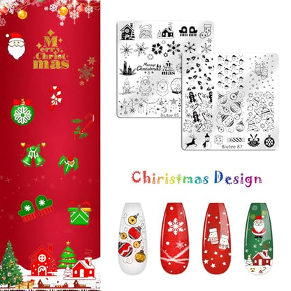 Biutee 16PCS Nail Stamping Plates Nail Stamping Kit with Nail Art Stamper | Nail Stamper Kit with Scraper & Storage Bag, Nail Art Stamping Plates Butterfly Flower Leaf Bowknot Design for DIY Nail Art - color: 20 Piece Set