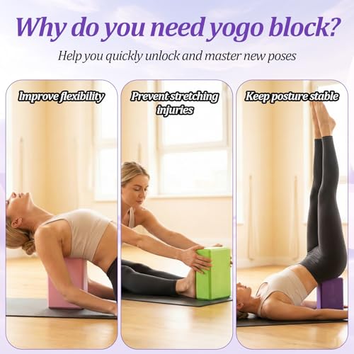 4 Pack Yoga Blocks, High Density Yoga Brick Foam Blocks for Pilates Workout, Improve Strength and Aid Balance and Flexibility, Soft Non Slip Surface for Pilates and Meditation (Multicolor)