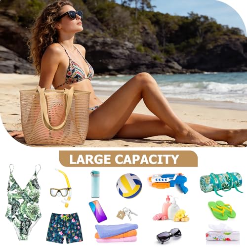 Iioscre Beach Bag for Women, Causal Hobo Handbags with Zipper Inner Pocket - color: Khaki-new