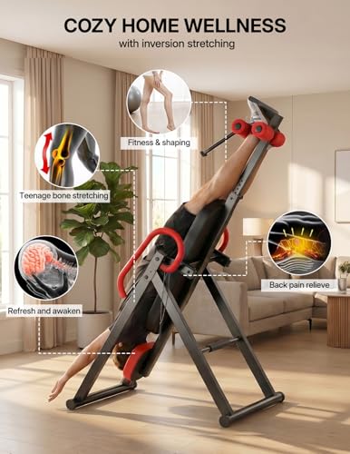 YOLEO Gravity Inversion Table for Back Pain Relief 2026 New Inversion Table | w/Lumbar Support, Easy to Assemble, Back Stretcher Machine 300 lbs - color: Red02