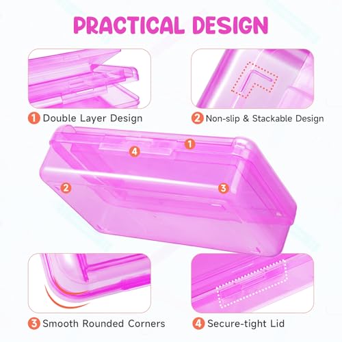 GAMENOTE Plastic Pencil Box with Personalized Sticker,Kid Hard Pencil Case with Snap-tight Lid,Small Art Craft Storage Containers,School Supplies Box for Boys,Girls (Double-Layer Purple) - color: Double-Layer Purple