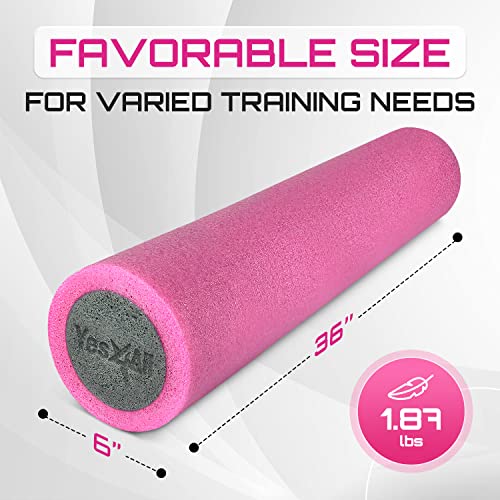 Yes4All Medium Firm Two-Layer PE Foam Roller for Yoga & Pilates - color: 36 Inches - Pink/Grey
