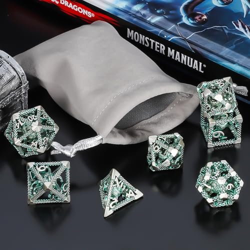 QMAY Mystery Dice Set – 7 Pcs Metal Polyhedral Dice + 1 Pcs Velvet Bag - style: 1 bag Metal Mystery Dice
