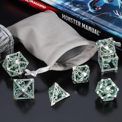 QMAY Mystery Dice Set – 7 Pcs Metal Polyhedral Dice + 1 Pcs Velvet Bag - style: 1 bag Metal Mystery Dice