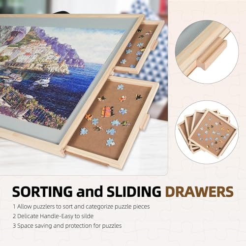 ALL4JIG 2000 Pieces 2-in-1 Tilting&Rotating Puzzle Board for Adults,Wooden Jigsaw Puzzle Table with 4 Drawers, 28.5 "x40.16 Portable Board with Lazy Susan and Cover,with a Tabletop Easel-Style Tilt - size: Large-2000pcs