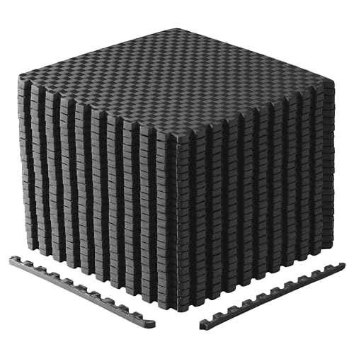CAP Puzzle Exercise Mats | 3/4” Thick EVA Interlocking Foam Tiles for Home Gym Flooring | Multiple Options - color: Tatami - Black, style: 24 Tiles (96 SQ FT)