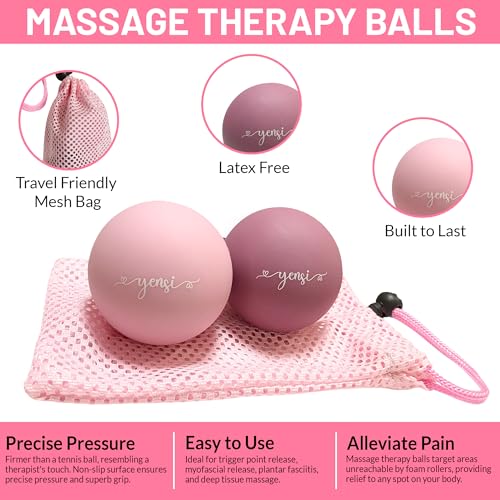 Silicone Massage Lacrosse Balls for Trigger Point Therapy, Muscle Knots, and Physical Therapy. Set of 2 Balls with Carrying Bag. Latex-Free. Ideal for Deep Tissue Massage and Myofascial Release - color: Pink Fusion