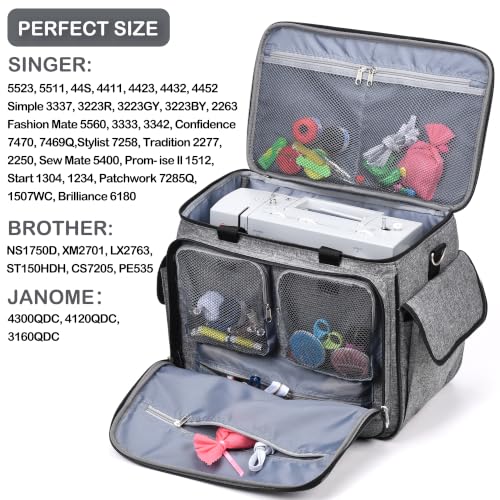 CAB55 Rolling Sewing Machine Case, Detachable Rolling Sewing Machine Carrying Case on Wheels, Trolley Tote Bag with Removable Bottom Wooden Board for Most Standard Sewing Machine and Accessories - color: Grey
