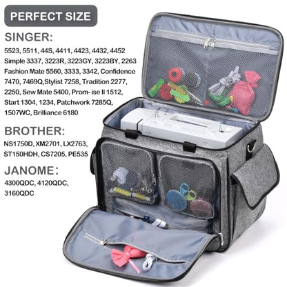 CAB55 Rolling Sewing Machine Case, Detachable Rolling Sewing Machine Carrying Case on Wheels, Trolley Tote Bag with Removable Bottom Wooden Board for Most Standard Sewing Machine and Accessories - color: Grey