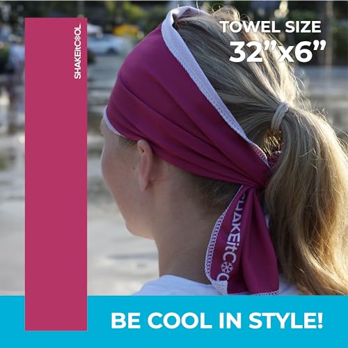 SHAKEitCOOL Original Cooling Towel – Be Cool in Style - Heat Relief, Soft, Lightweight, Sun Protection, Easy Clean - Perfect for Biking, Running, Yoga, Gym, Gardening - Berry - color: Berry