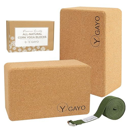 Y O Gayo Premium Cork Yoga Blocks – Durable & Sturdy Natural Cork Yoga Blocks for Stability, Balance, Alignment, Stretching, and Support in Yoga & Pilates