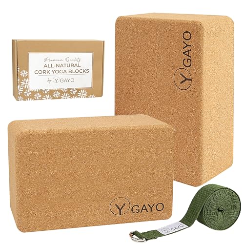 Y O Gayo Premium Cork Yoga Blocks – Durable & Sturdy Natural Cork Yoga Blocks for Stability, Balance, Alignment, Stretching, and Support in Yoga & Pilates