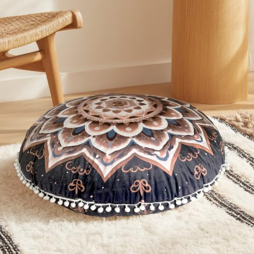 Meditation Cushion 32 Inch Round, Large Floor Pillow Seating for Adults, Bohemian Mandala Yoga Cushion, Extra Thick Memory Foam Removable Washable Cover, Ideal Gift & Holiday Decor, Espresso - color: Espresso