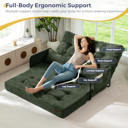 MAXYOYO Adjustable Folding Sofa Bed Couch with 2 Pillows, Dark Green - color: Dark Green