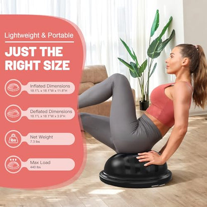 BODYRHYTHM 2 in 1 Balance Ball & Plank Board Trainer with Free iOS/Android App & 4 Free Games for Full Body Workout - Half Exercise Yoga Ball Trainer with 2 Bands & Pump for Strength Training - color: Black