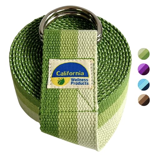 California Yoga Strap | Yoga Belt with Safe Adjustable D-Ring Buckle for Pilates | Stretching Strap | Exercise Bands | Physical Therapy | Improves Sitting Posture - color: Green-10ft