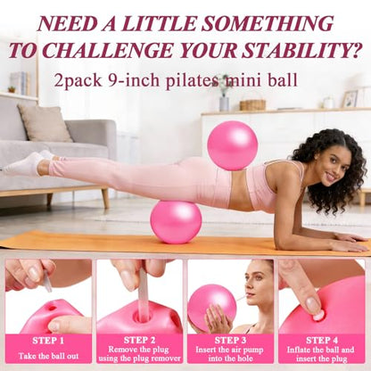 Pilates Ring and Small Ball Set for Women with 5 Resistance Bands, 14 inch Magic Circle Home Workout Essentials Starter Kit for Beginners, Yoga Sets for Full Body Toning Shape