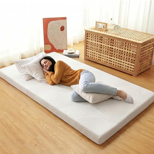 Japanese Floor Mattress,3.5" Thicken Futon Mattress Tatami Mat Twin | with Non-Slip Bottom Removable Washable Cover,Foldable Mattress Tatami Mat Sleeping Pad,White Geometric,(80‘’x36‘’) - color: Ma1-white Geometric, size: Twin (80" X 36")