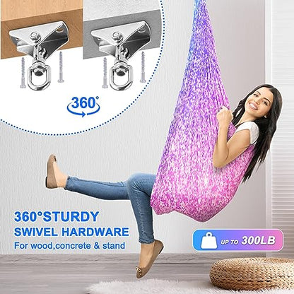 Sensory Swing for Kids Indoor - Outdoor Double-Layer Hammock Swing Special Needs Sensory Joy Therapy Cuddle Chair with 360° Swivel Hanger Kit Adjustable Swing for Aspergers Autism ADHD Adults