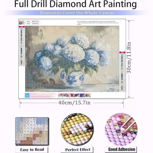 WUDWL Hydrangea Diamond Art Kits for Adult Diamond Painting Kits for Adults | Flower DIY Diamond Painting Kits 5D Diamond Dots Gem Art Crafts with Tools,Round Full Drill 12x16inch - color: DP04738
