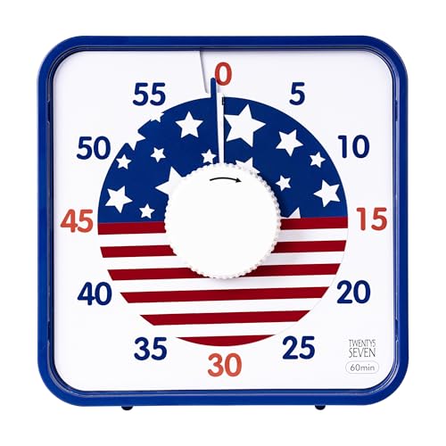 TWENTY5 SEVEN Countdown Timer 7.5 inch; Patriotic 60 Minute 1 Hour Visual Timer, Classroom Teaching Tool Office Meeting, Mechanical Magnetic Countdown Clock for Kids Exam Time Management, Blue - color: National Flag