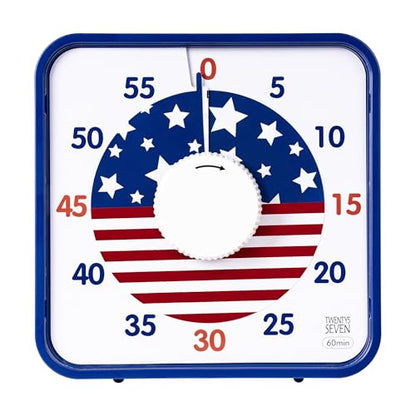 TWENTY5 SEVEN Countdown Timer 7.5 inch; Patriotic 60 Minute 1 Hour Visual Timer, Classroom Teaching Tool Office Meeting, Mechanical Magnetic Countdown Clock for Kids Exam Time Management, Blue - color: National Flag