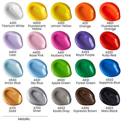 ARTEZA Craft Acrylic Paint, 2 ounce Bottles, Water-Based, Matte Finish Paints, Art Supplies for Glass, Wood, Ceramics, Fabrics, Leather, Paper - style: Basic Colors