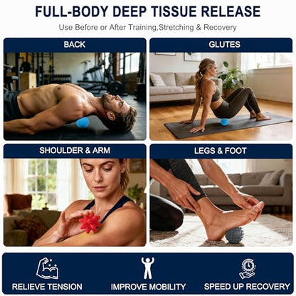 HODEMI 3.5" Massage Ball Set for Self-Massage, Textured Lacrosse Balls for Deep Tissue Muscle Relaxation, Trigger Point & Muscle Recovery, Myofascial Release Support for Back, Shoulder & Foot - style: Deep Texture Set