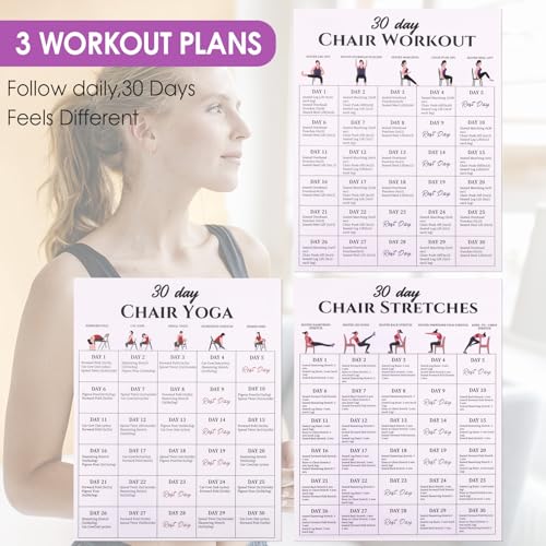 Karlaris 30 Day Chair Yoga Chart Posters Set, 6-Pack | Workout Charts with Black Marker, Stretching & Gentle Seated Exercise Chart, Office Yoga Poses, Senior Exercise Guide
