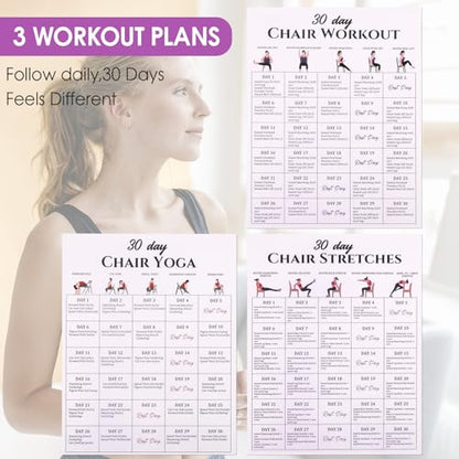 Karlaris 30 Day Chair Yoga Chart Posters Set, 6-Pack | Workout Charts with Black Marker, Stretching & Gentle Seated Exercise Chart, Office Yoga Poses, Senior Exercise Guide