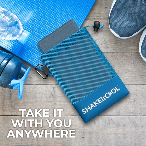 SHAKEitCOOL Extended Size Cooling Towel – Be Cool in Style - Heat Relief, Soft, Lightweight, Sun Protection, Easy Clean - Perfect for Biking, Hiking, Running, Yoga, Golf, Gardening - Steel Wave M - color: Steel Wave