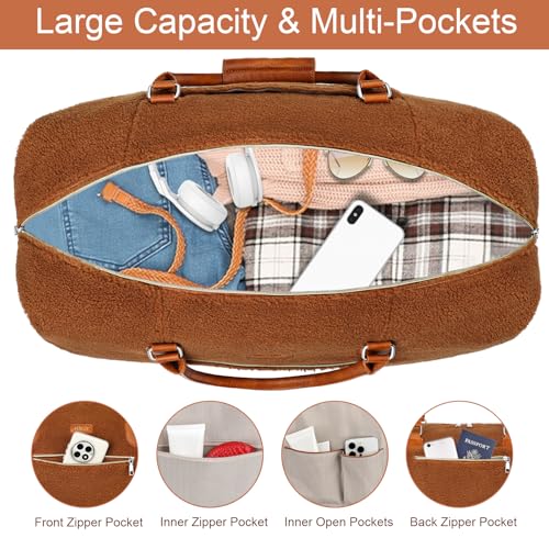 ITIEZY Weekender Bag for Women 21.5" Travel Duffel Large Carry On Bag 3PCS | Nylon Duffel Bag with Waterproof Shoe Compartment, Crossbody Bag and Toiletry Bag, Travel Weekend Hospital Overnight Gym Bag - color: 8a-Brown