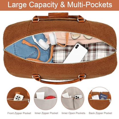 ITIEZY Weekender Bag for Women 21.5" Travel Duffel Large Carry On Bag 3PCS | Nylon Duffel Bag with Waterproof Shoe Compartment, Crossbody Bag and Toiletry Bag, Travel Weekend Hospital Overnight Gym Bag - color: 8a-Brown