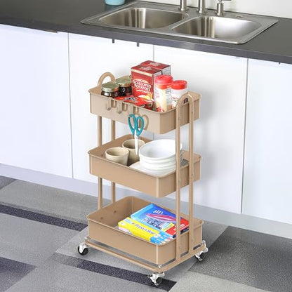 Simple Houseware 3-Tier Heavy Duty Metal Utility Rolling Cart, Khaki - color: Chrome