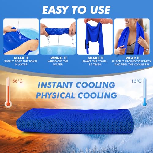 CSITE 4 Pack Cooling Towels (47"x12") for Neck and Face, Ice Towel for Hot Weather, Soft Breathable Chilly Gym Towels, Microfiber Towel for Work Out, Yoga, Running, Camping & More Activities - color: Dark Blue/Dark Gray/Lake Blue/Black
